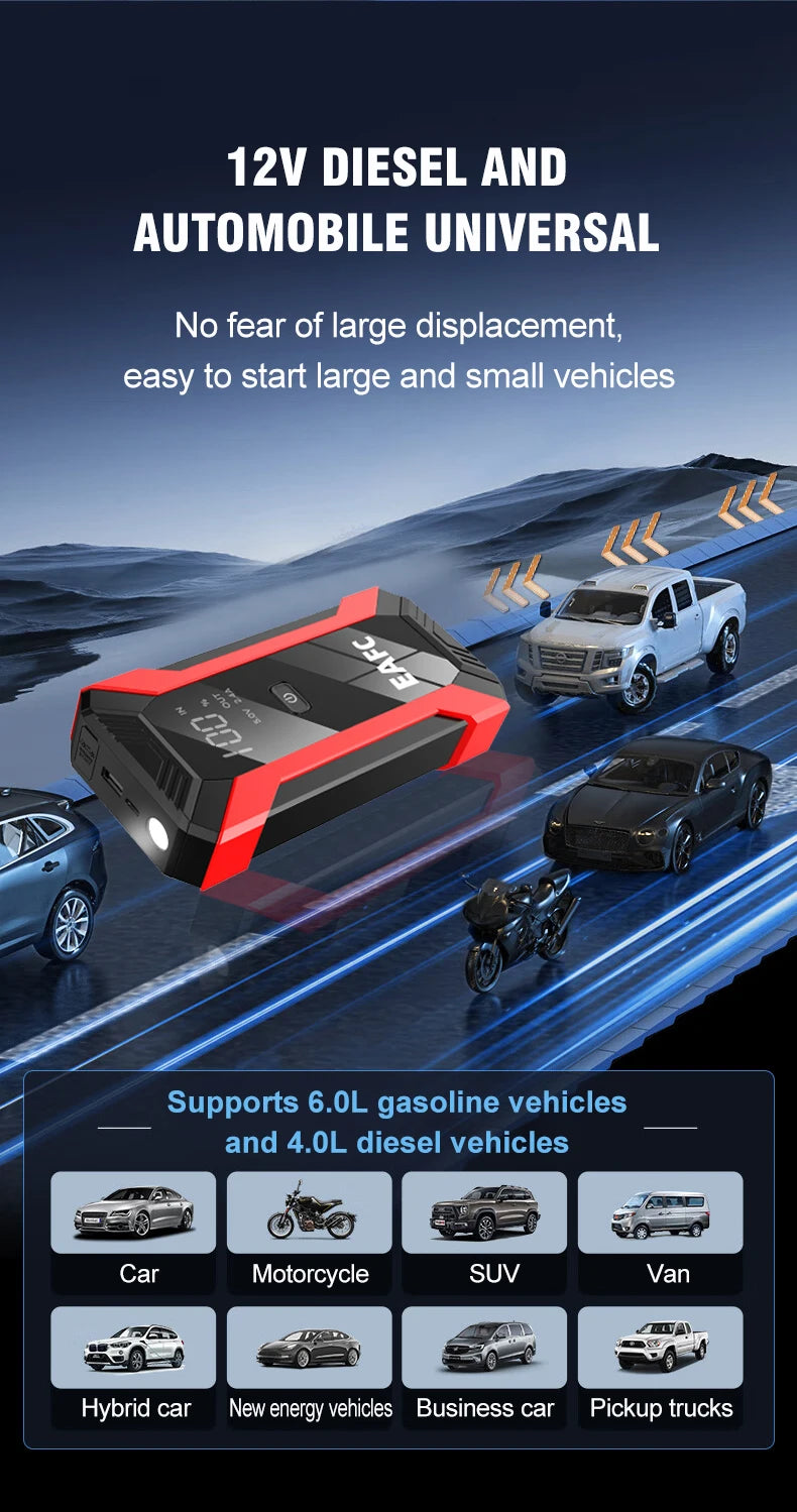 2026 Car Jump Starter 2000A/1200A Car Battery Charger Emergency Power Bank Booster for 12V Petrol Diesel Vehicles Starting