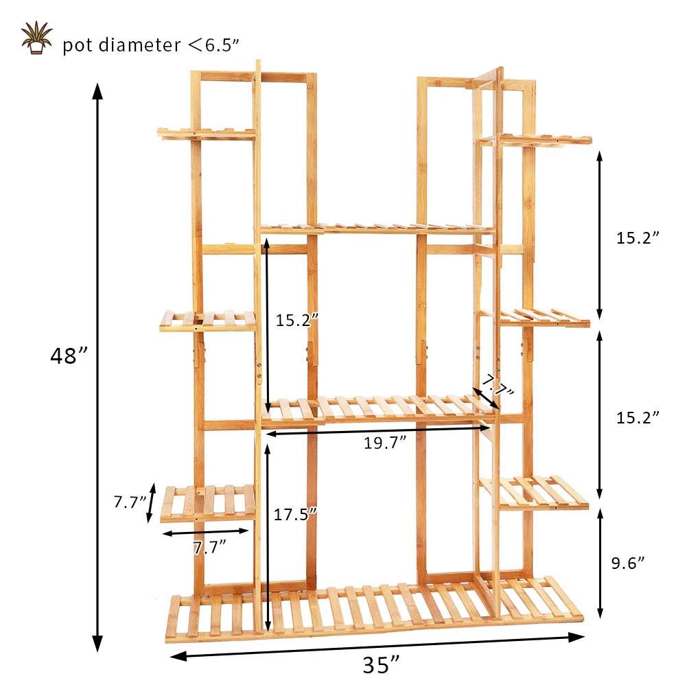 Extra Large 9-Tier Bamboo Plant Stand for Indoor Plants