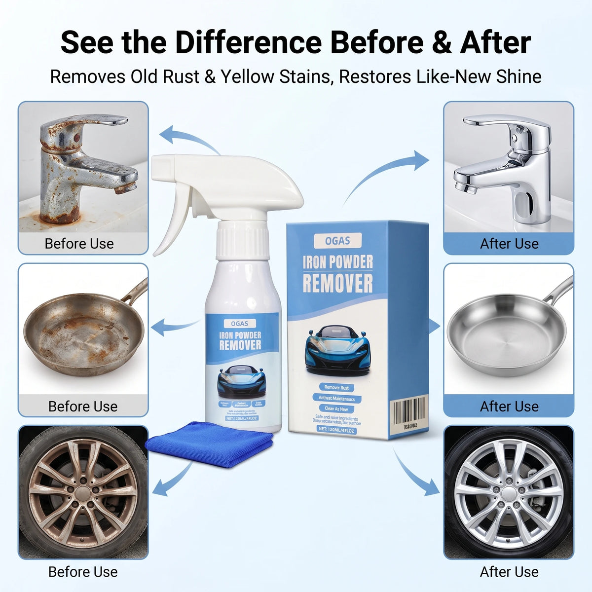 120ml Car Rust Remover Spray Anti-rust Protection Safe For Paint Metal Wheel Kitchen Hardware Multipurpose Rust Stain Cleaner With Cleaning Towel