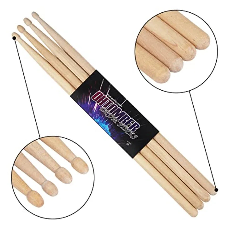 Ohtomber Drum Sticks 2 Pair 5A Maple Drumsticks for Live Performance and Practice Natural Wood Finish Balanced Weight and Respo