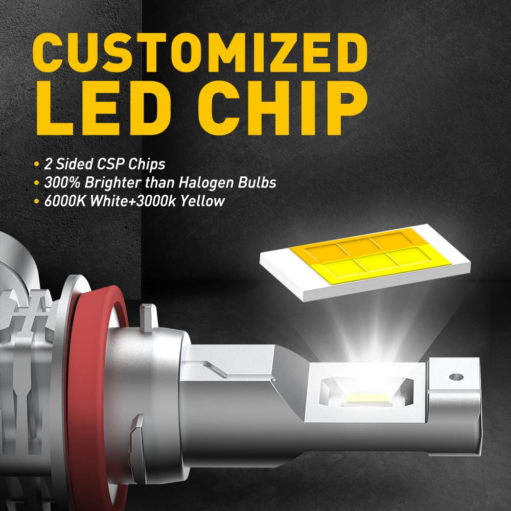 AUXITO 2Pcs Dual Color H8 H11 H9 H16(JP) LED Bulb Fog Lights Switch Switchback White Yellow Auto DRL Driving Lamp 12V Super Bright Car LED Fog Lamp