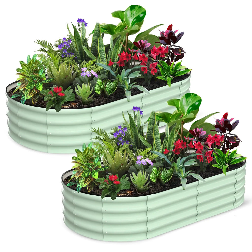 2-Pack Oval Galvanized Steel Raised Garden Bed Open Base Safety Edge Metal Planter Box Raised Beds for Vegetables Flowers Herbs