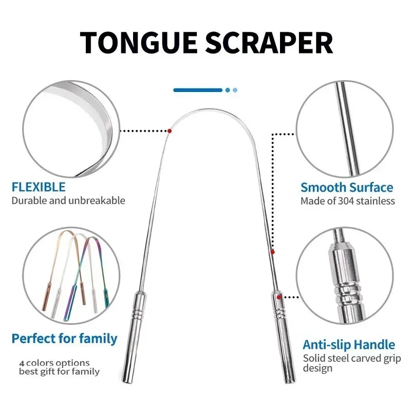 Stainless Steel Tongue Scraper, U-shaped Metal Tongue Cleaner 3 Colors, Fresh Breath Oral Hygiene Care Tool