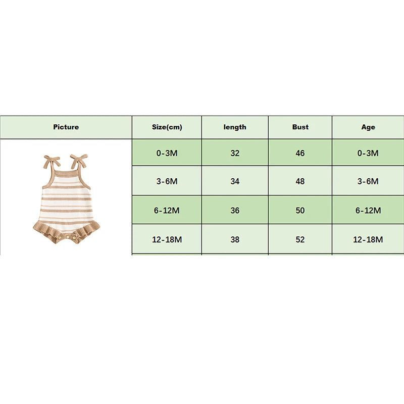 0-18M Cute Baby Girls Boys Summer Romper Sleeveless Bow Strap Ruffle Striped Ribbed Jumpsuits Playsuit