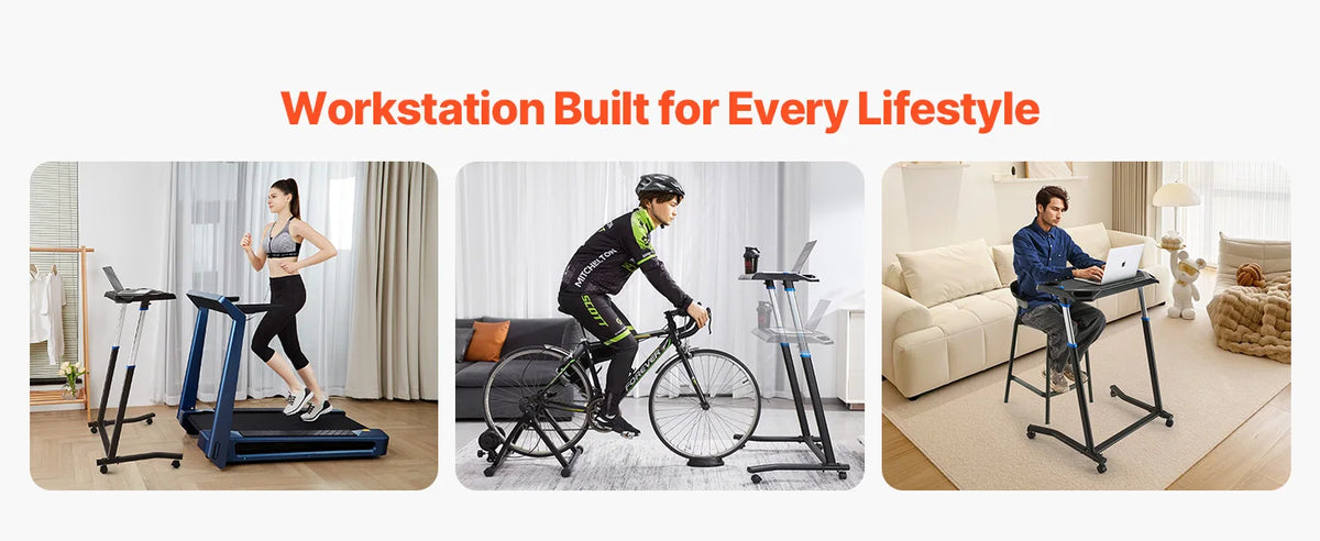 SucceBuy Cycling Desk Mobile Foldable Multi-Functional Bike Trainer & Treadmill Desk w/ Lockable Wheel for Home Office Exercise