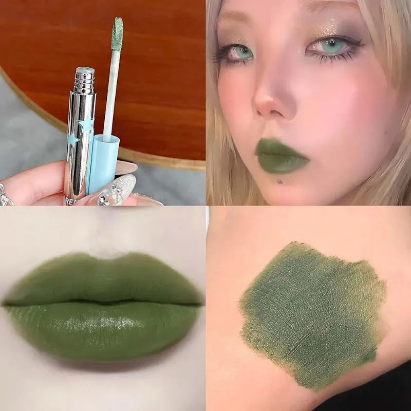 Punk Green Matte Lipstick Soft Mist Mousse Velvet Lip Glaze Long-lasting Not Easy to Sticky Lip Gloss Halloween Makeup Cosmetics