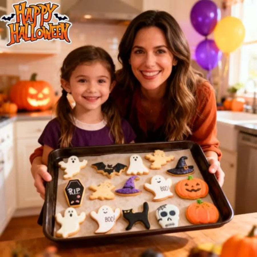 Halloween Cookie Cutter Set, 9 Pcs Ghost, Bat, Pumpkin and Skull Shapes
