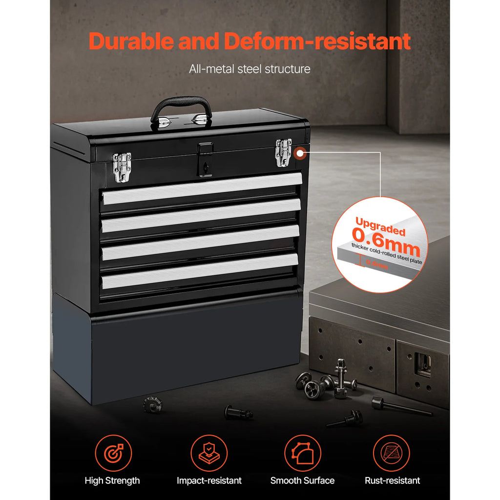 SucceBuy 20.5in Metal Tool Box Portable 4-Drawers Tool Chest with Drawers Locking Multi-Function Tool Organizer for Workshop