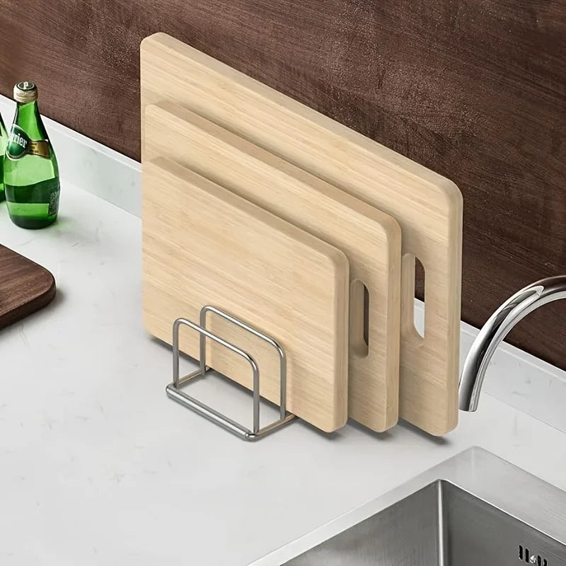 Stainless Steel Pot Lid and Cutting Board Organizer, Space-Saving Kitchen Rack