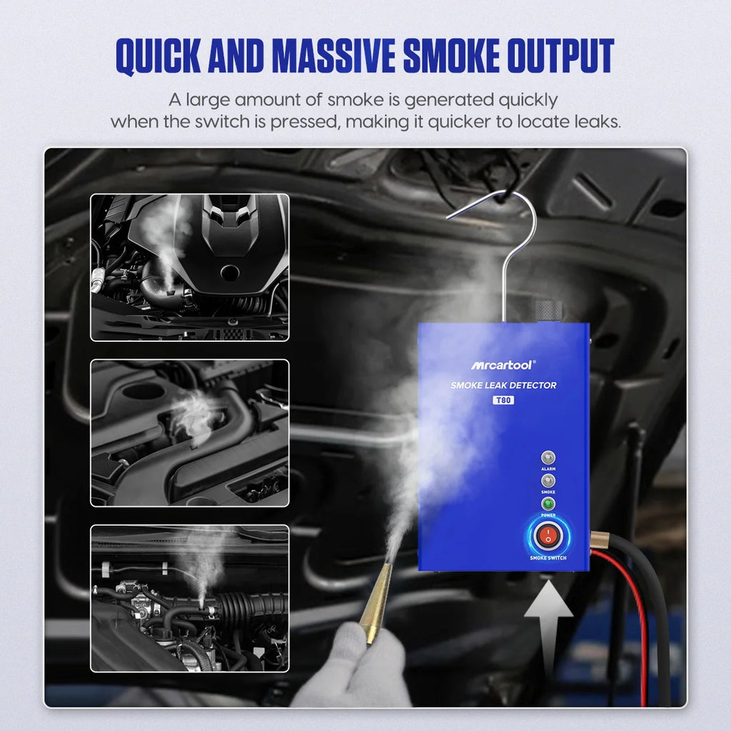 MR CARTOOL T80 Smoke Machine Leak Detector with Pump EVAP Pipe Leak Locator Smoke Diagnostic Tool for Motorcycle PK AN-CEL S100