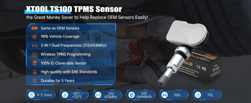 Newest XTOOL TS100PRO Sensor 2 IN 1 315MHz 433MHz 4 PCS Metal TPMS TS100 Sensor Automotive Tire Repair Tools Programming TS100