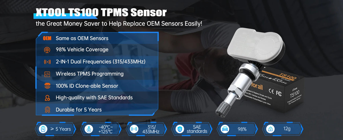 Newest XTOOL TS100PRO Sensor 2 IN 1 315MHz 433MHz 4 PCS Metal TPMS TS100 Sensor Automotive Tire Repair Tools Programming TS100