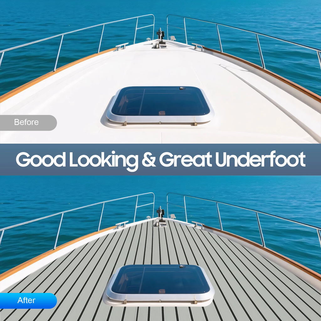 Self-Adhesive EVA Foam Floor Mat 90x240cm Faux Teak Waterproof Boat Decking RV Floor Pad 6mm Thick for Marine Caravan Home Gym