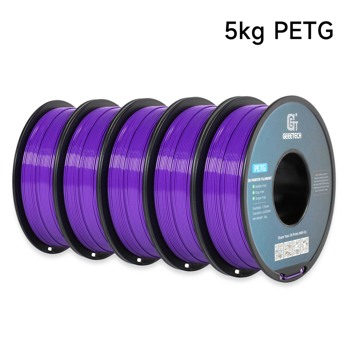Geeetech PETG 3D Printer Filament 1.75mm 5kg, Durable Multi-Color Pack for FDM Printers