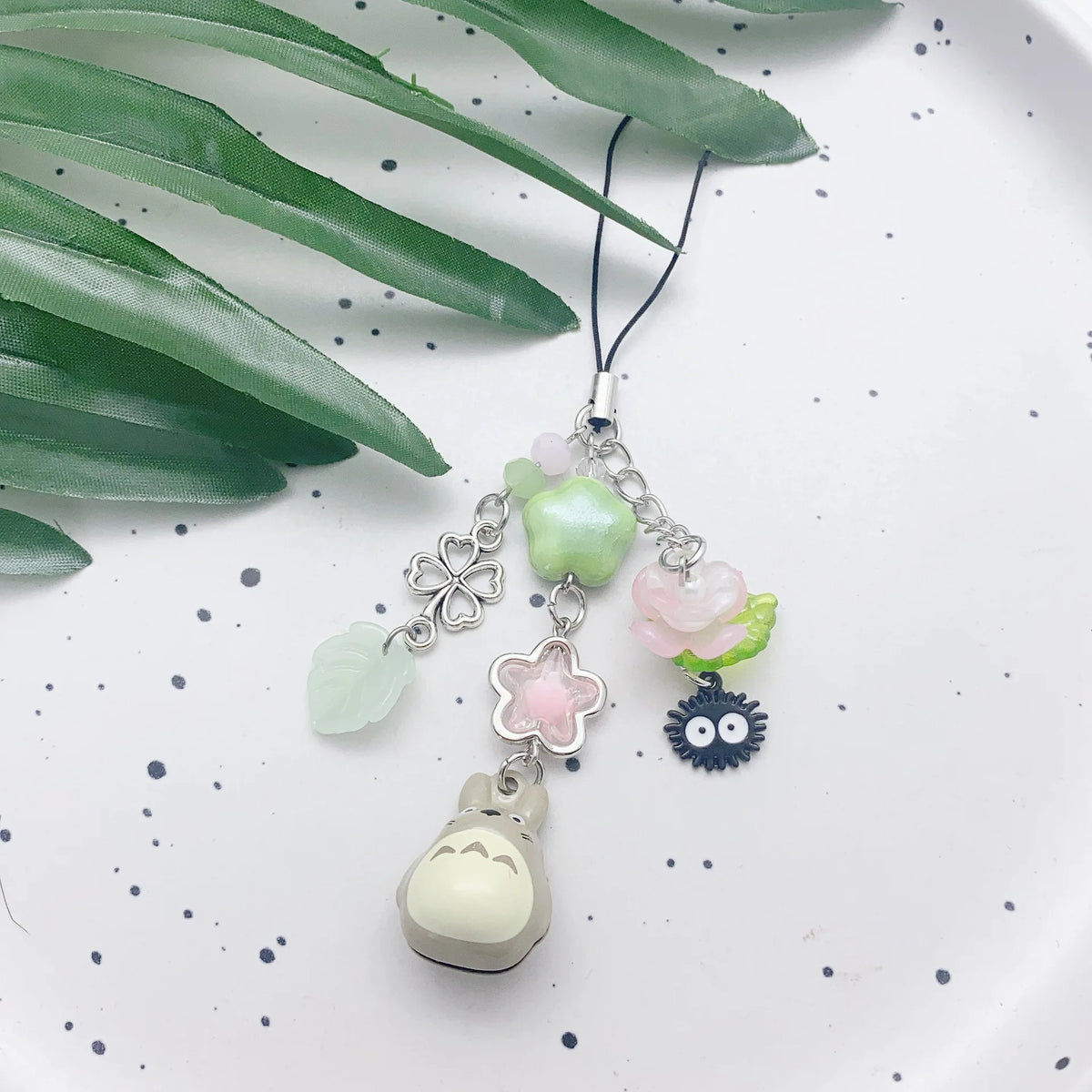 Handmade Beaded Cat Phone Charm Chain, Four-Leaf Clover Y2K Keychain and Bag Charm