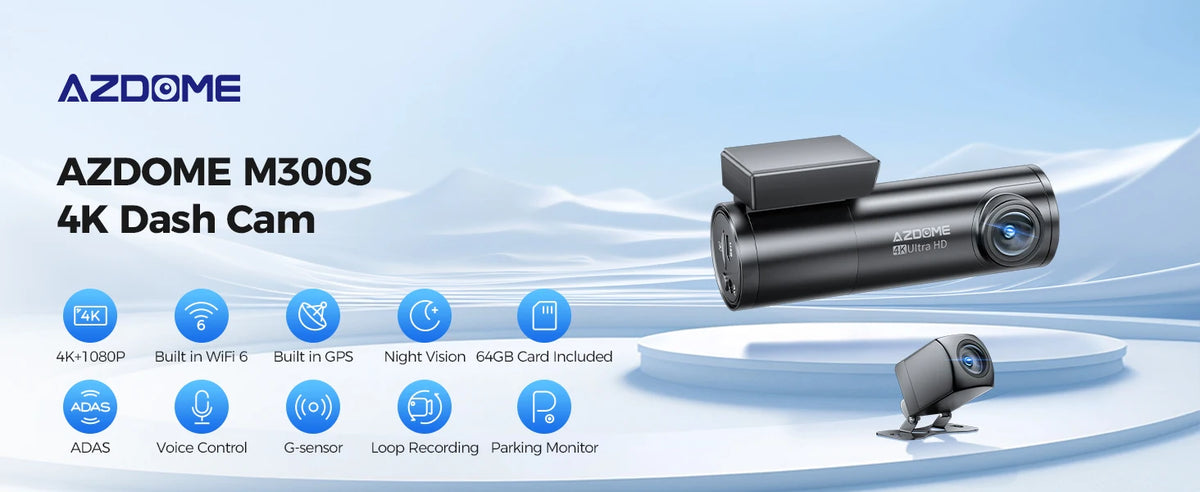 AZDOME M300S Dash Cam 4K+1080P Car Rear Camera Dash Cam 800MP Lens Built-in GPS WIFI Car DVR Voice Control Night Vision 후방카메