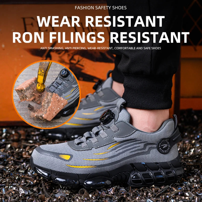 Breathable Lace-Free Safety Work Shoes, Anti-Smash Anti-Puncture Steel Toe Sneakers