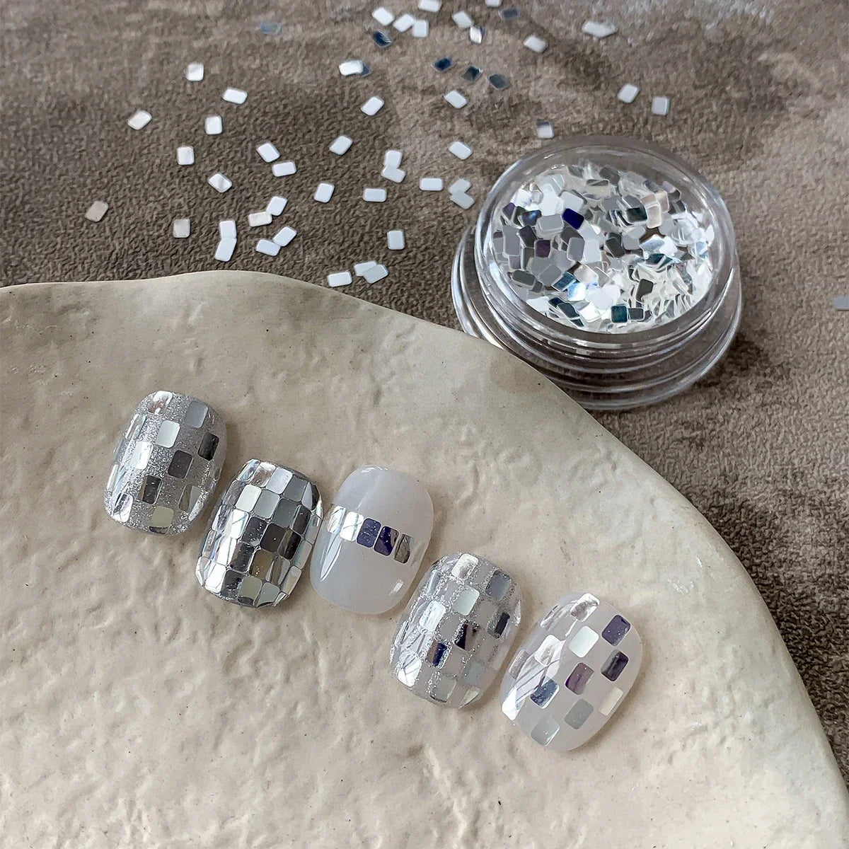 Silver Glitter Nail Charms Set