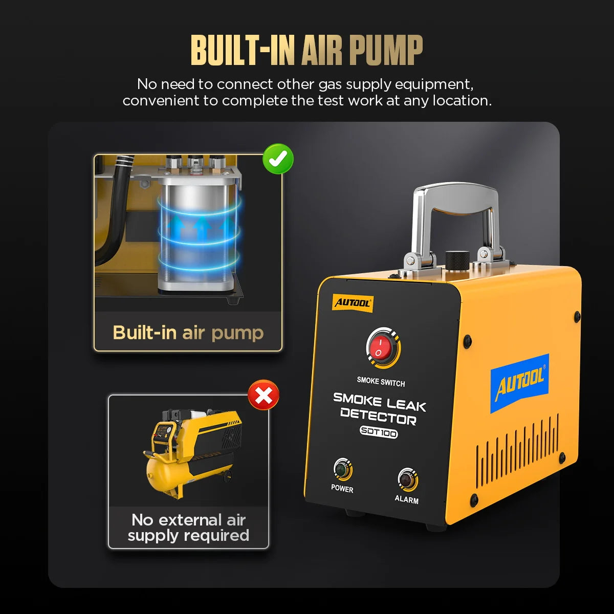 AUTOOL SDT100 Automotive Smoke Leak Detector 12V Smoke Machine EVAP Pipe Smoking Generator Pipe Leakage Analyzer Diagnostic