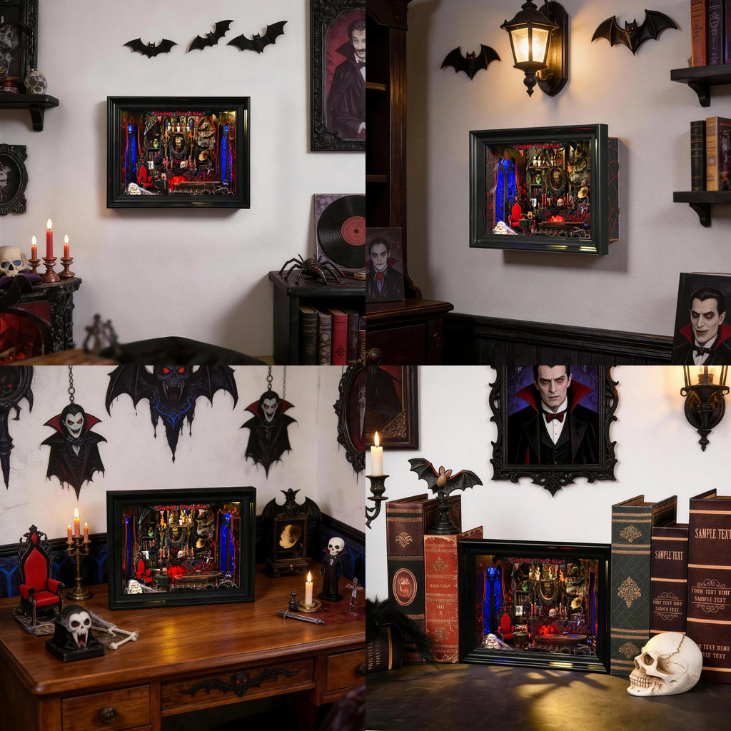 Book Nook Kit Vampire DIY Wooden Puzzle Dracula Gothic Style Halloween Bookshelf Dollhouse Model Bookend Building Home Dec