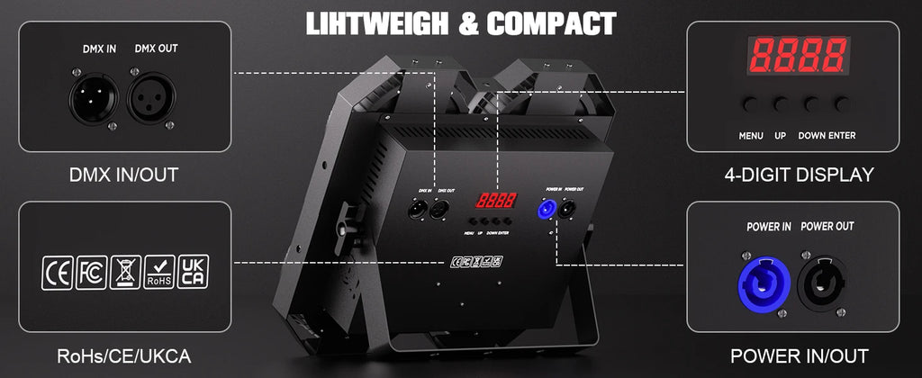 Fieryzeal 4x100W 2IN1 COB Par Light 4 Eyes Audience Light DMX512 LED Stage Light Wash Effect Blinder Light for DJ Disco Party