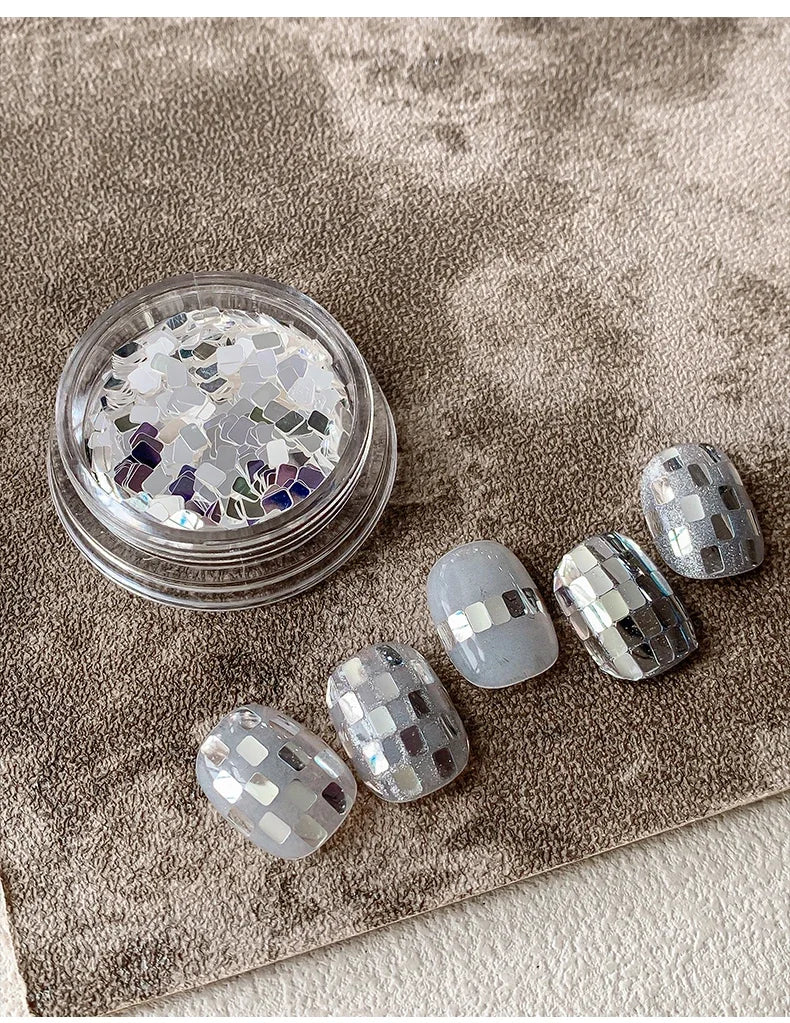 Silver Glitter Nail Charms Set