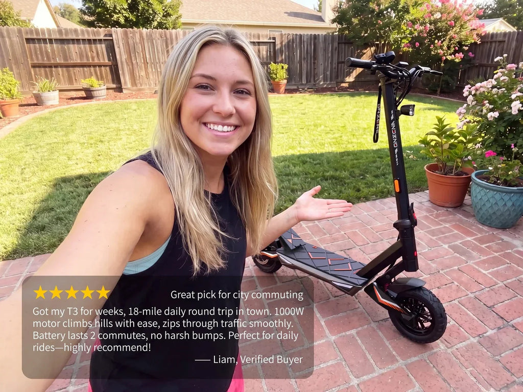 ONECNA T3 1000W Motor Electric Scooter for Adults, 30mph Top Speed, 40Miles Long Range, Lightweight Foldable Frame, Dual Suspension, 10 Inch Fat Tires E-Scooter