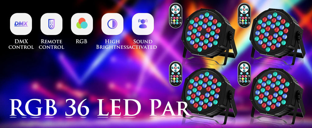 2-Pack RGB LED Par Lights 36 LED, DMX Flat Stage Lights for DJ and Parties