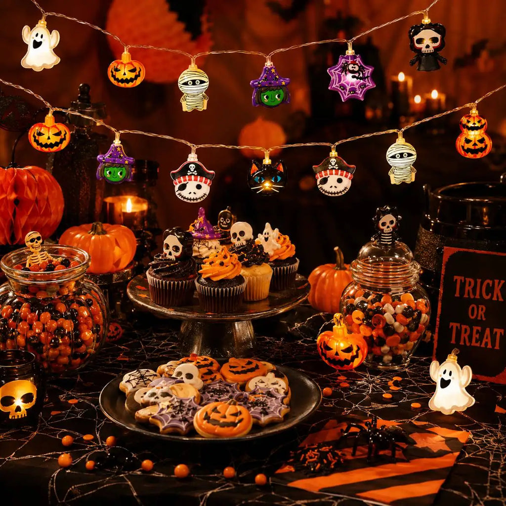 Halloween LED String Lights, Ghost, Pumpkin and Skeleton Fairy Lights for Holiday Decor