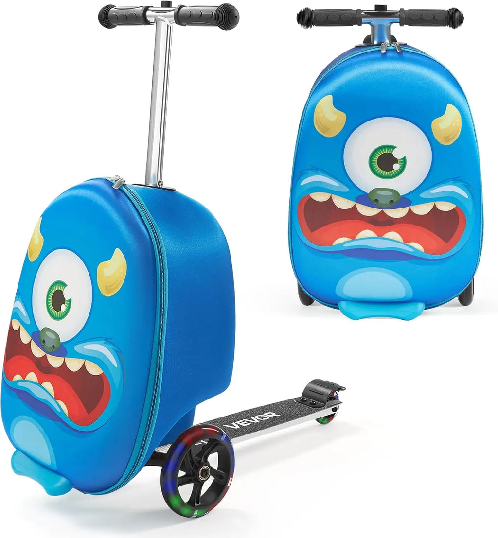 20L 20 Inch Purple Kids Ride-on Luggage Scooter Suitcase Flash PU Wheels Adjustable Handle TPR Grip Foldable for 5+ Kids Travel