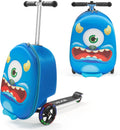 20L 20 Inch Purple Kids Ride-on Luggage Scooter Suitcase Flash PU Wheels Adjustable Handle TPR Grip Foldable for 5+ Kids Travel