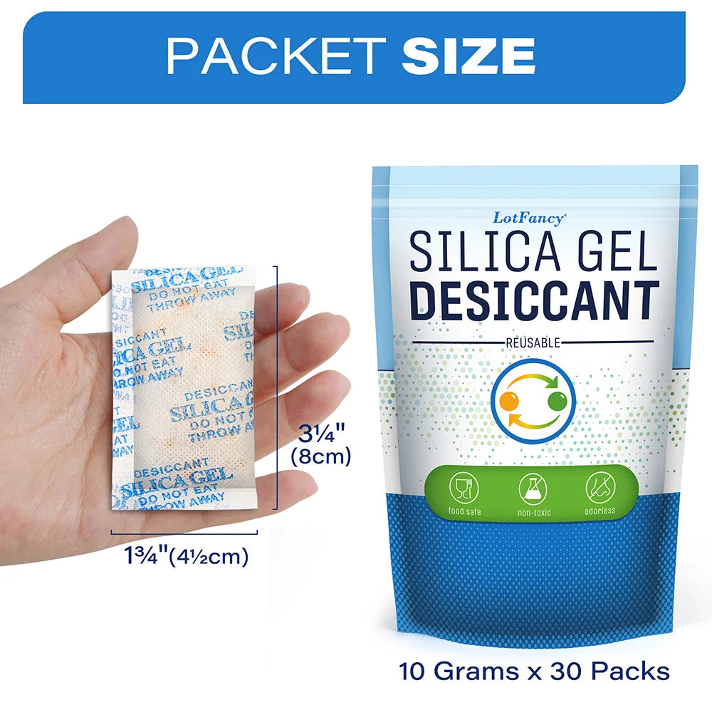 32 Packs 10g Silica Gel Packets Indicating Desiccant Dehumidifier Moisture Absorber Packets for Storage