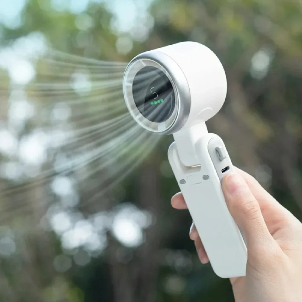 Portable Handheld Fan USB Rechargeable, Multi-functional Foldable Mini Fan, Turbine Strong Wind for Table Desk Office Travel