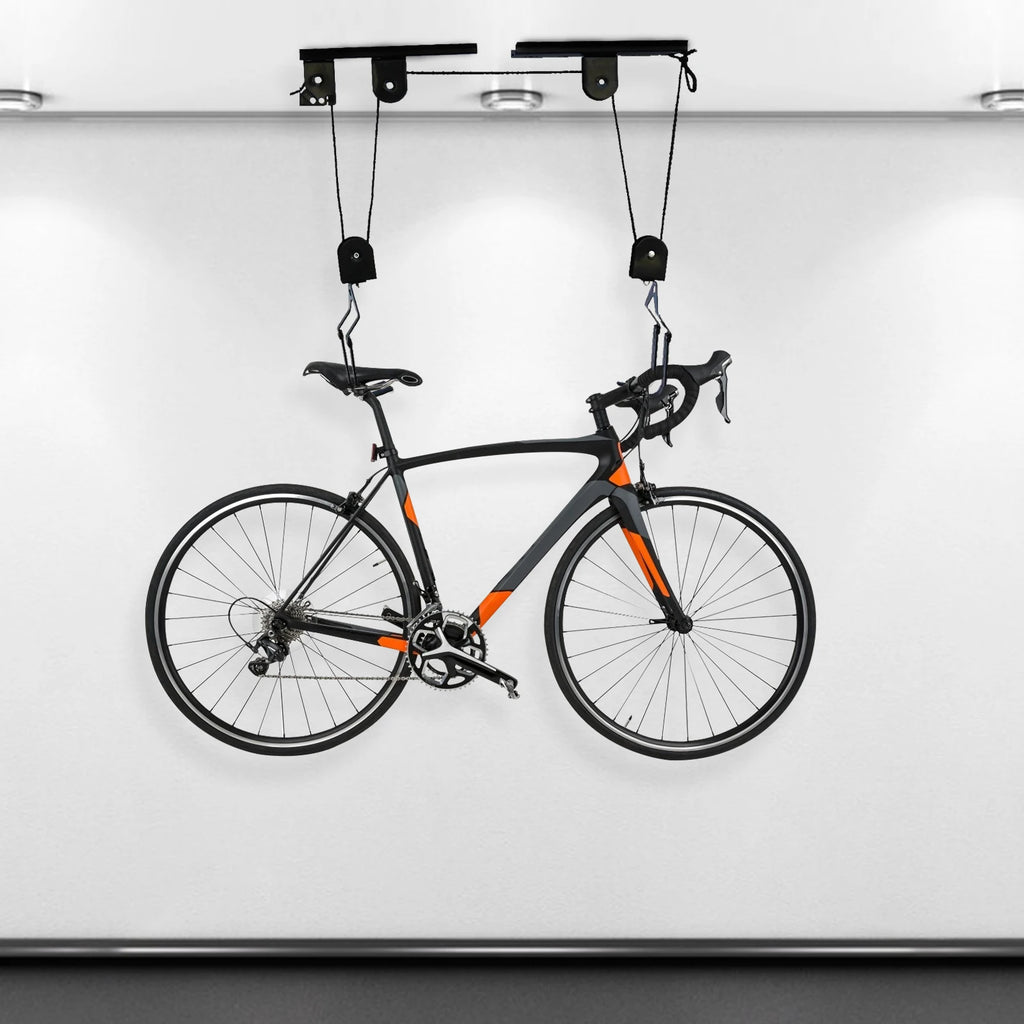 Bike Hoist for Garage Ceiling Mount Pulley System Bike Storage Set Of Bike Hangers for Garage Storage