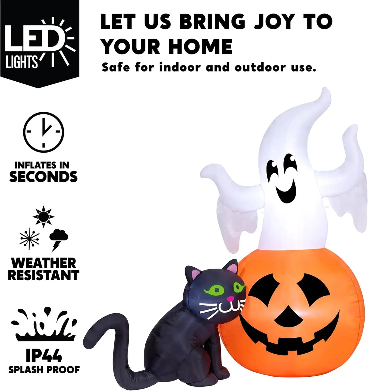 Halloween 5 ft Inflatable Ghost on Pumpkin with LED Lights