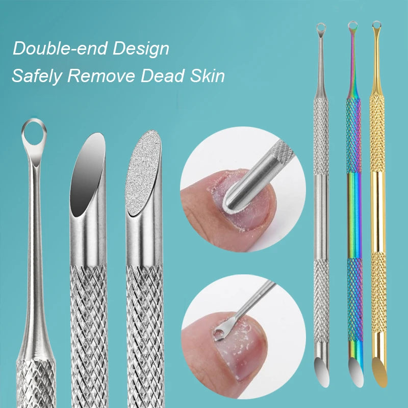 Nail Circle Beveled Head Stainless Steel Cuticle Pusher Nail Art Sanding Tablet Manicure Sticks Tool for Salon Nails 2030