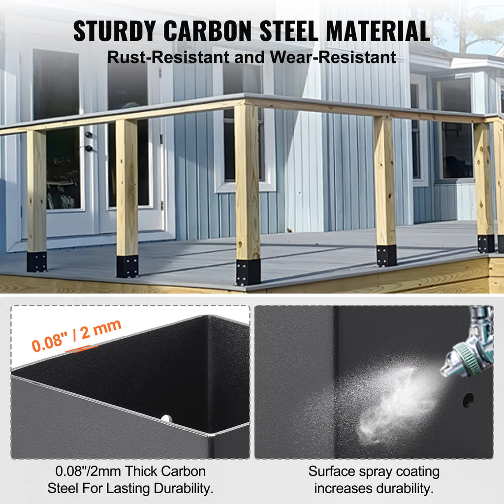 SucceBuy 4x4/ 6x6 Post Base 2/ 4 Pcs Powder-Coated Post Anchor Matte Black Wood Post Brackets for Pavilion Deck Railing
