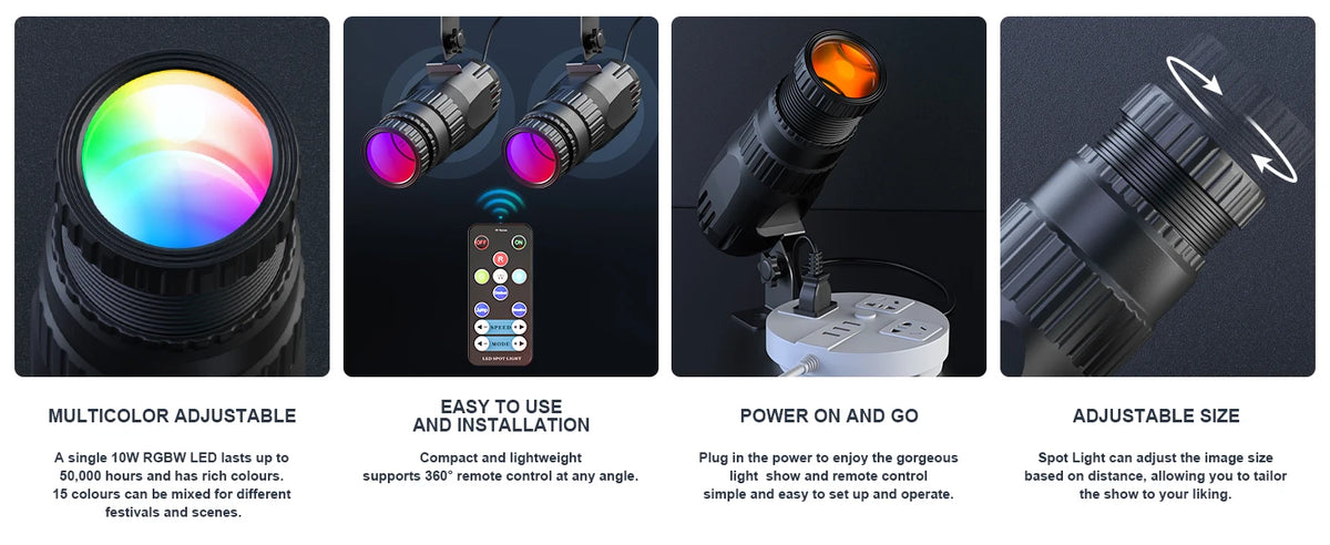 U'King 4Pcs 10W LED Mini Spotlights Manual Focus RGBW Pinspot Stage Lights For DJ Disco KTV Bar Nightclub Show Wedding Party
