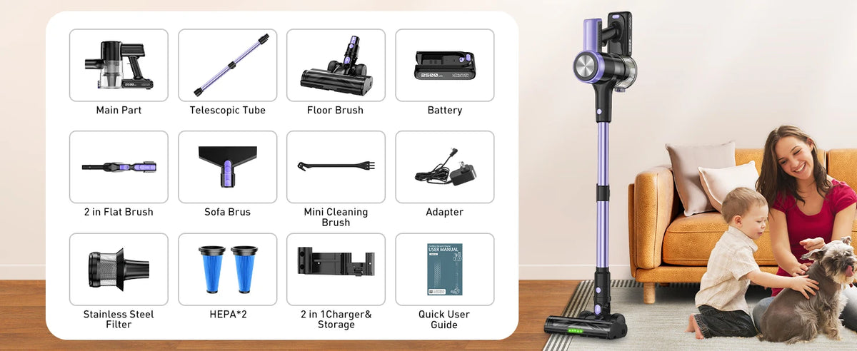 500W/55KPA Self-Standing Cordless Vacuum Cleaner,60 Mins Handheld Vacuum Cleaners,Smart LED Screen Vacuum for Rug/Fur