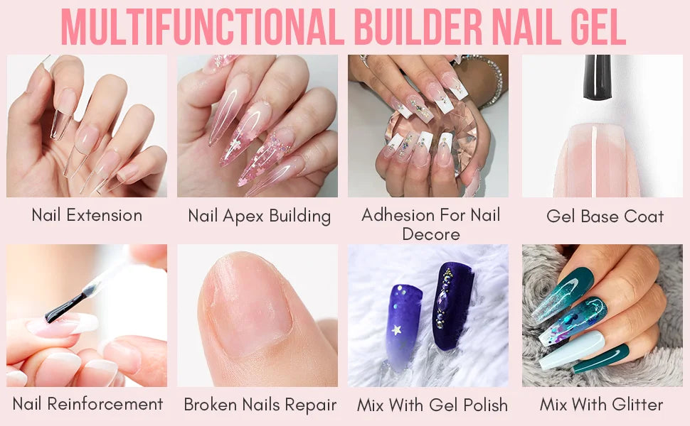 Makartt 5-in-1 Builder Gels Nail Gel Extension Nail Strengthen & Nail Repair Base Coat Nail Polish Soak Off UV/LED Lamp Needed