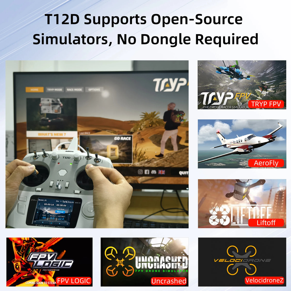 RadioLink T12D JR Module 12CH 2.4GHz RC Transmitter & R12F 8 Programmable Mix FHSS 50 Models 4KM for FPV Fixed Drone Car Boat
