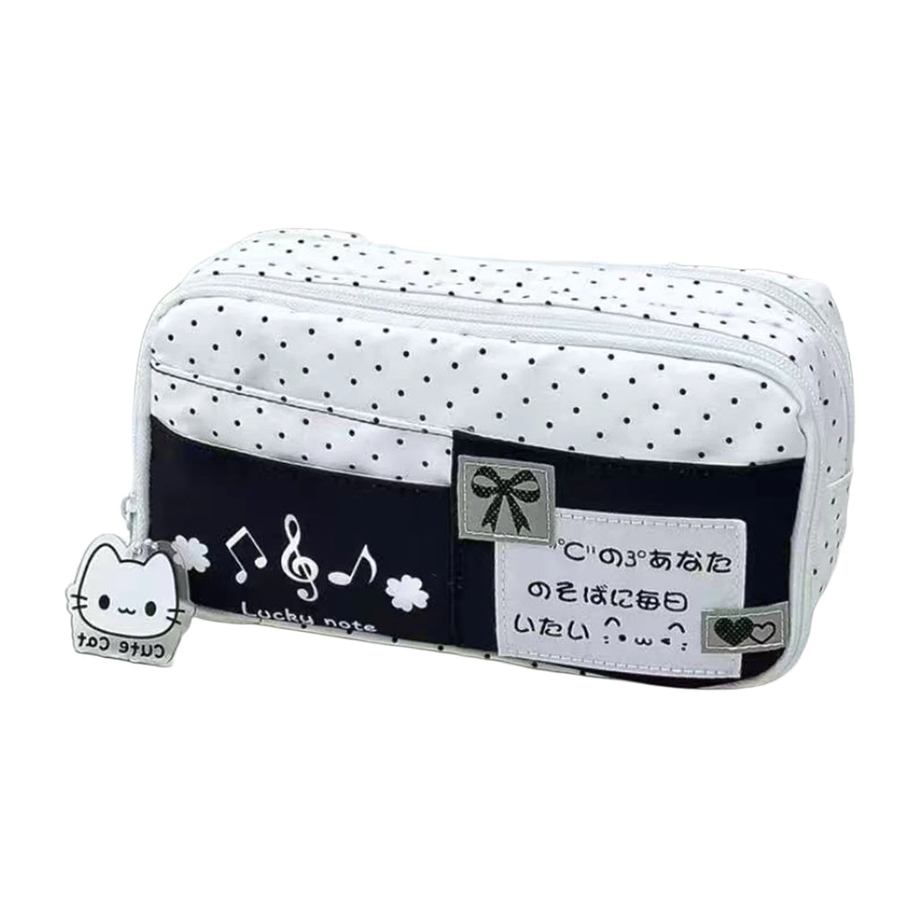 Cute Cat Polka Dot Pencil Case, Large Capacity Multi-Layer Pen Bag for School