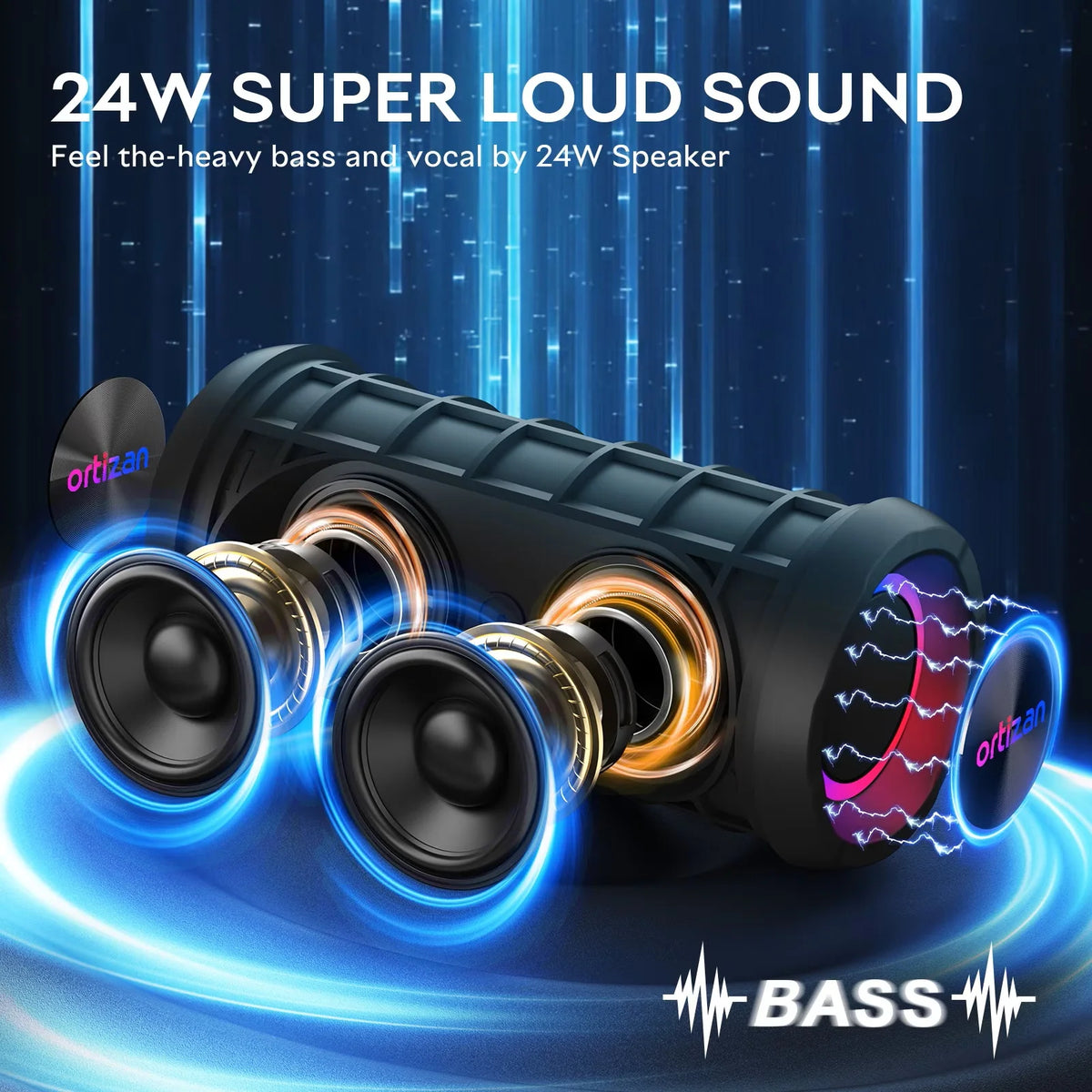 24W Portable Bluetooth Speaker, IPX7 Waterproof with LED Lights