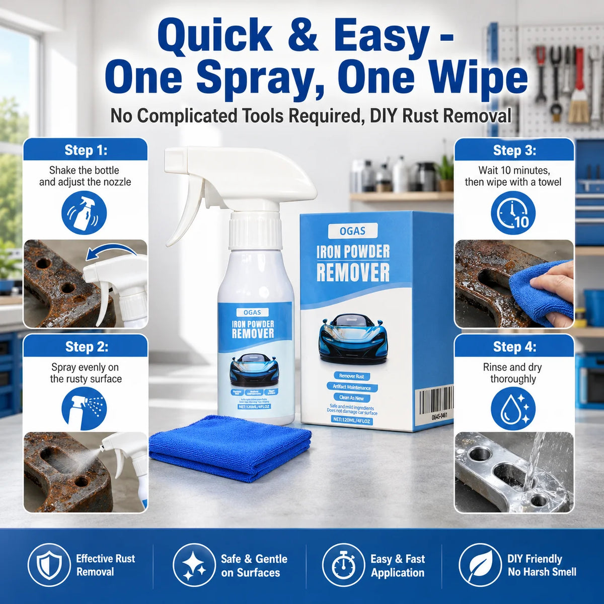 120ml Car Rust Remover Spray Anti-rust Protection Safe For Paint Metal Wheel Kitchen Hardware Multipurpose Rust Stain Cleaner With Cleaning Towel