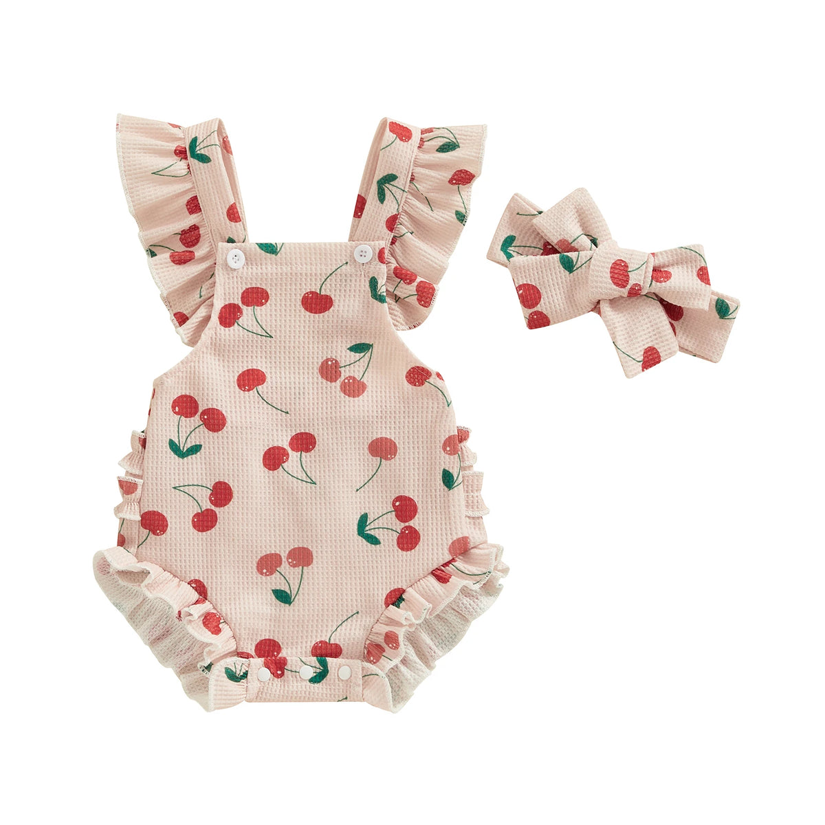Summer Infant Baby Girls Bodysuit and Headband Flower Print Fly Sleeve Jumpsuit Casual Clothes