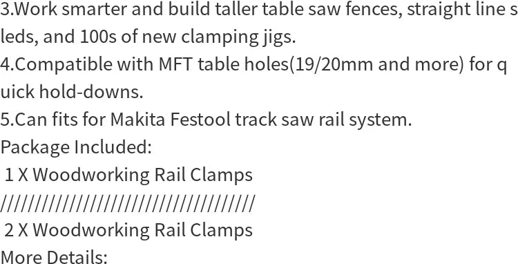 2pcs Quick Adjust Screw Handle Track Saw Rail Clamps MFT Clamps Compatible with Festool Rail Track Saw and MFT Table Woodworking Tools