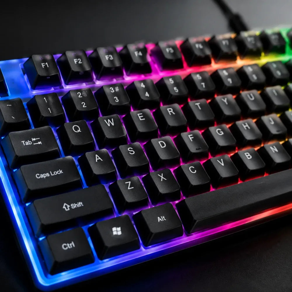 RGB Backlit Keyboard, Wired 104 Key Mechanical-Feel Keyboard, LED Lighting, Plug & Play for PC Gaming, Office Desk Accessories, Laptop & Home Use
