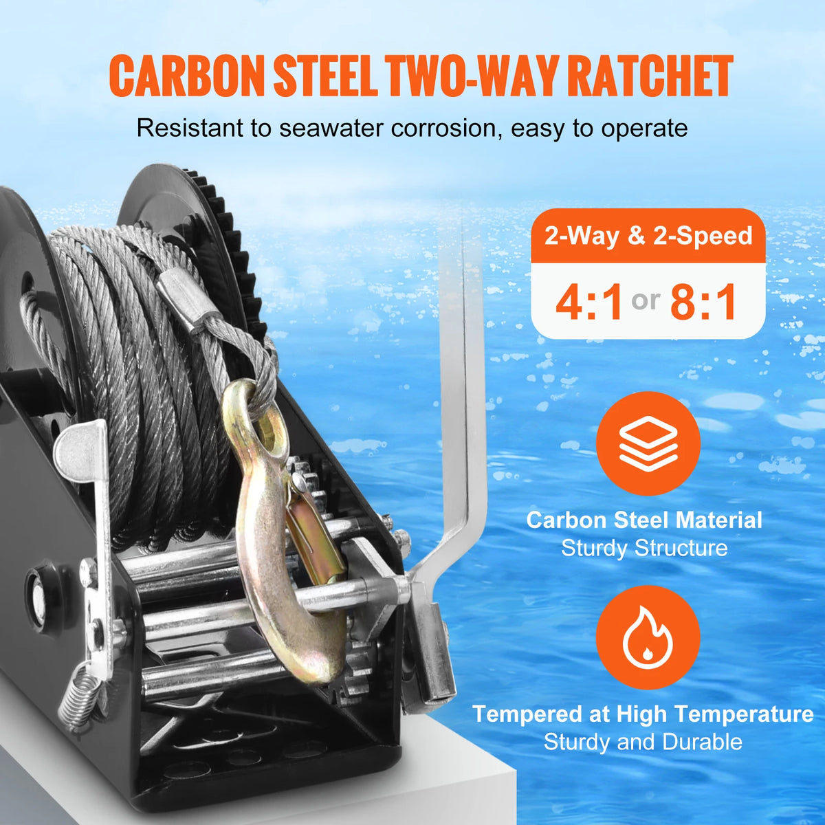 Heavy-Duty Hand Winch with 33ft Steel Cable and Two-Way Ratchet for Trailer, Boat or ATV