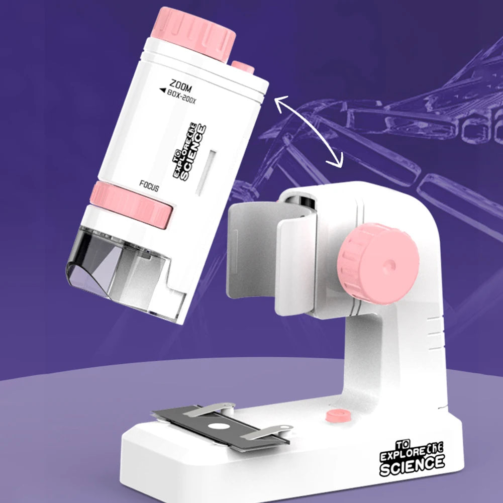 Mini Microscope Kit with LED Light Learning Science Microscope Battery Powered Portable Mini Microscope Outdoor Children Toy