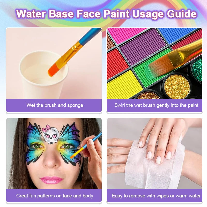 Painted 42 Colors Face Paint Kit for Kids, Non-Toxic Water Activated Face Paint Palette with Brushes, For Carnival, Halloween